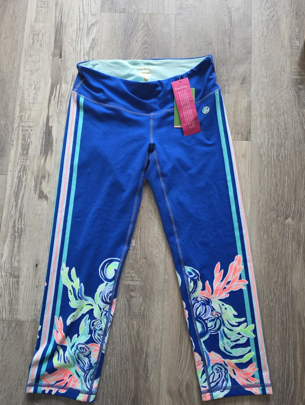 NWT Lilly Pulitzer Luxletic Blue Floral Jolena Weekender Gym Pants Size Sm